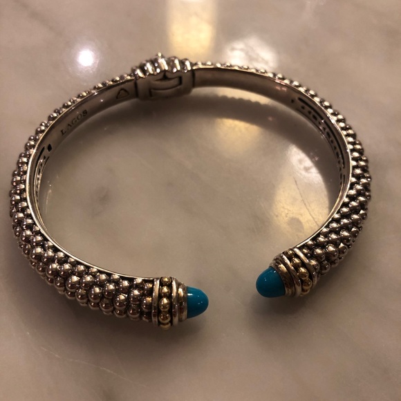 Lagos Turquoise Gemstone Cuff Bracelet - Picture 2 of 11
